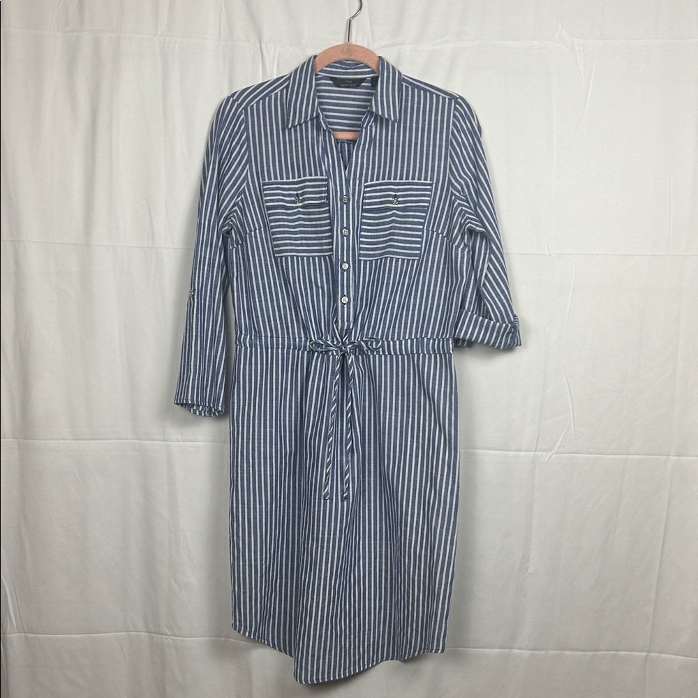 Mlle Gabrielle Navy Striped Long Sleeve Dress
